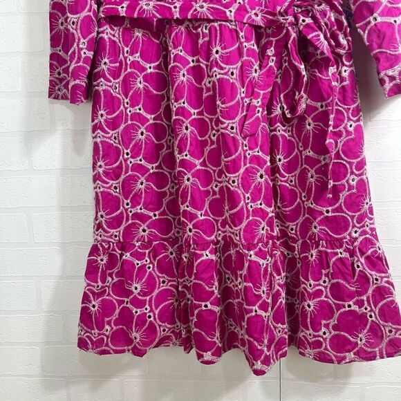 Draper James Womens Embroidered Dress size XL Hot Pink Floral Cotton NWT - Picture 3 of 12